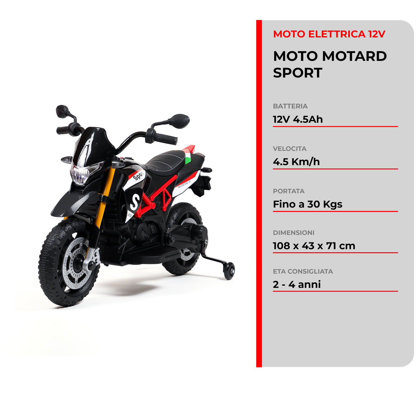 Moto de course électrique enfants avec roulettes
