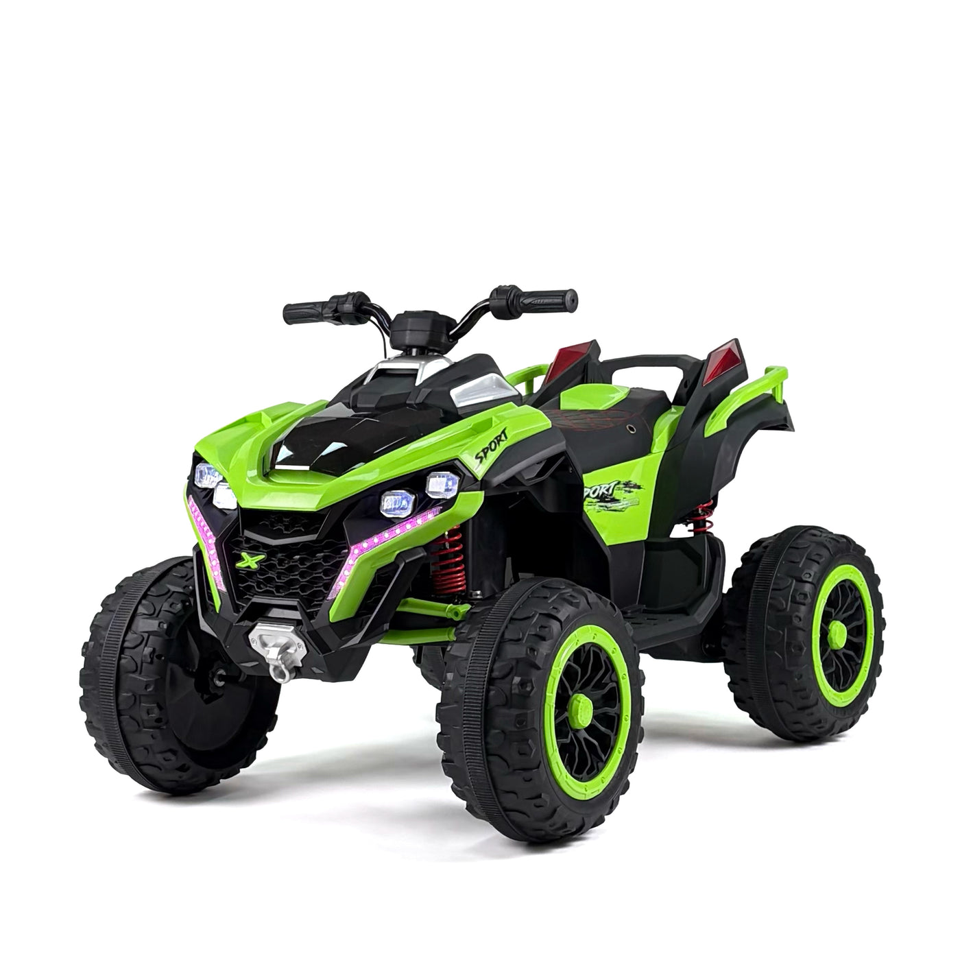 Quad ATV 12V verde - vista a tre quarti anteriore