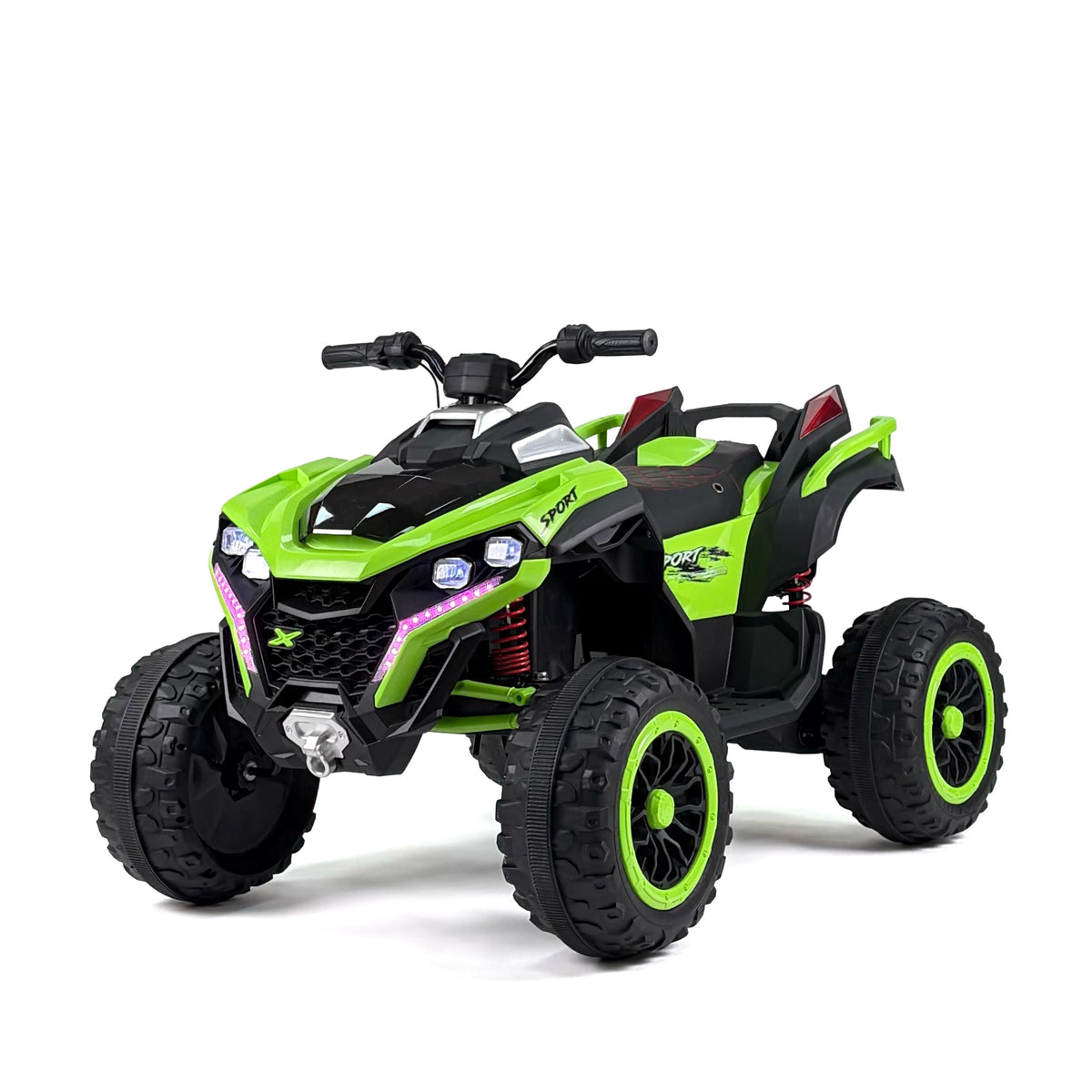 Quad ATV 12V verde - vista a tre quarti anteriore